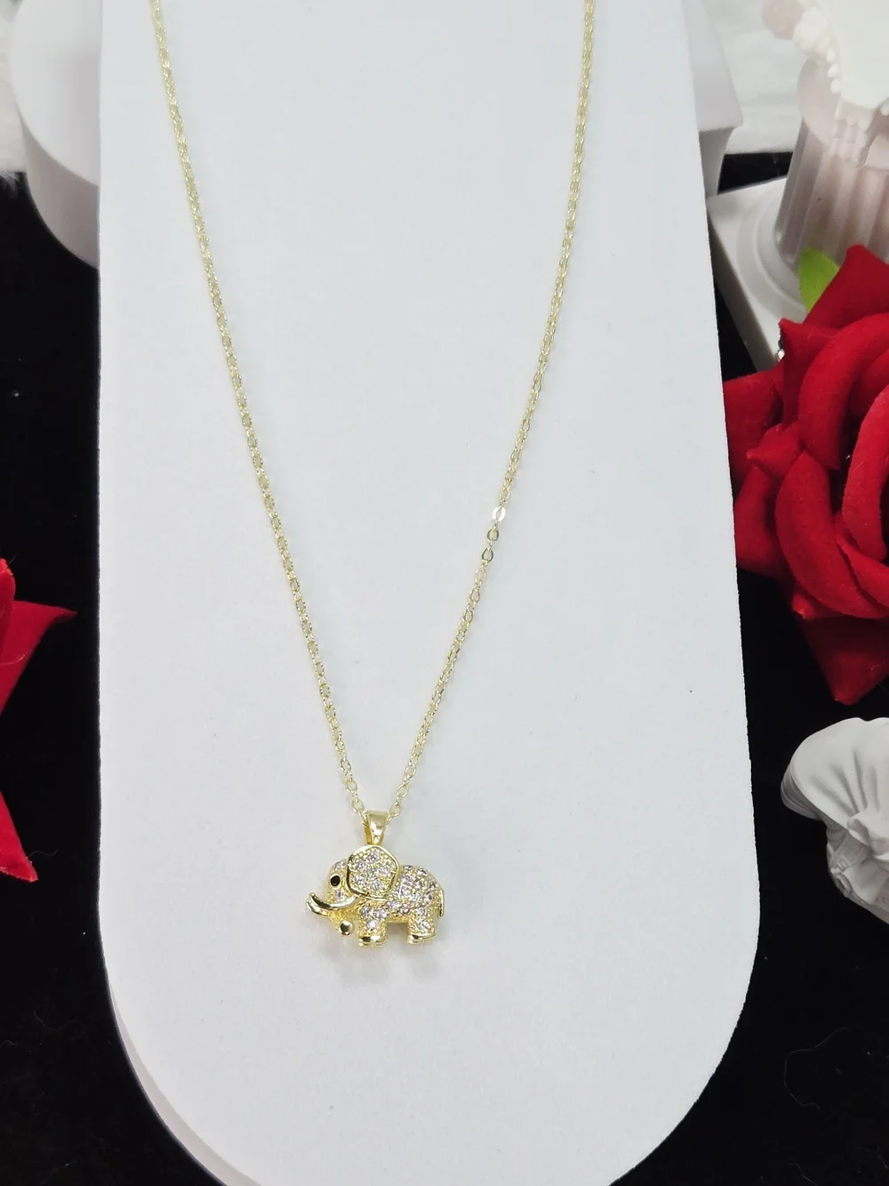 Lucky Elephant Necklace Gold Rhinestone Pendant Stainless Steel Cute Luxe Glow